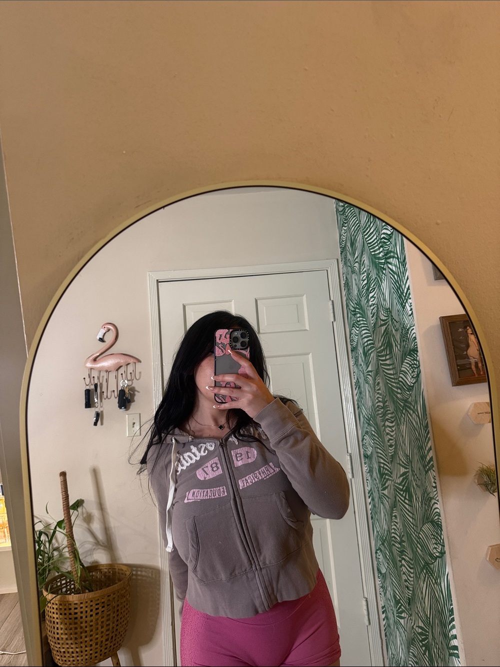 Aeropostale Taupe Zip Hoodie with Pink Logo Accents